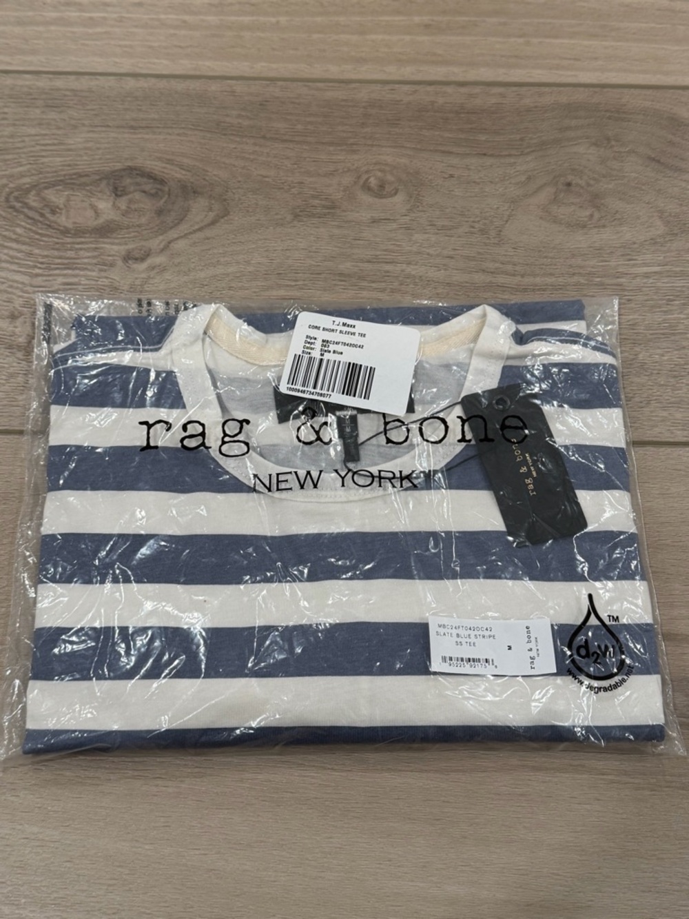 Rag & Bone Core Short Sleeve Tee Mens Striped Slate Blue Medium Cotton New M $98